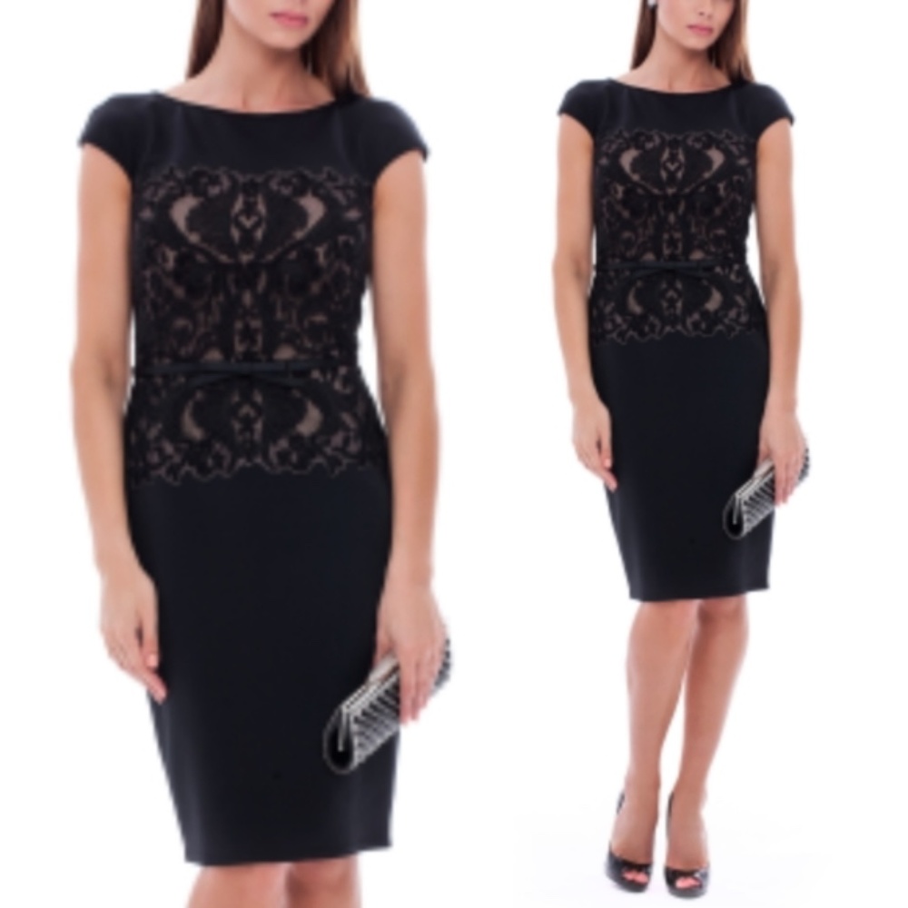 Tadashi Shoji Cap Sleeve Corded Lace Bodice Cocktail Dress, Size 14